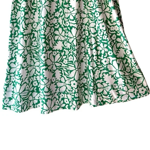 LOFT | NWOT FLORAL SEAMED MINI DRESS PURE COTTON JERSEY GREEN & WHITE | LARGE - Picture 6 of 10